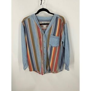 Vision1 vintage 100% cotton button front striped color block shirt S
